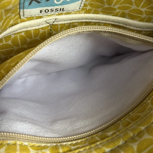 Fossil Womens Key-Per Boho Fabric Strap Yellow Vinyl Crossbody Purse - Picture 6 of 11